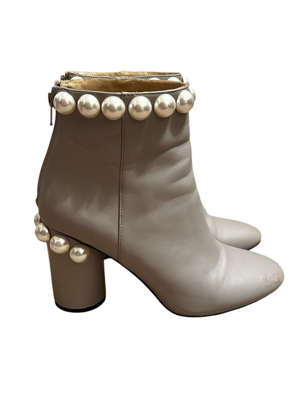 Katy Perry Gray White Opearl Block Heel Ankle Boot Womens 7.5 AS IS FLAWED